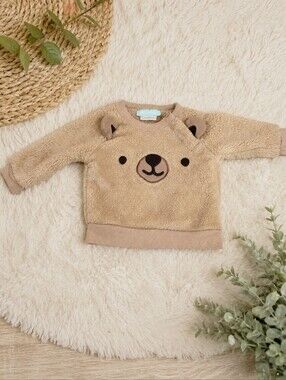 Pekkle Teddy Bear Fleece Sweatshirt | Baby Size 3 Months | Cozy Neutral Pullover